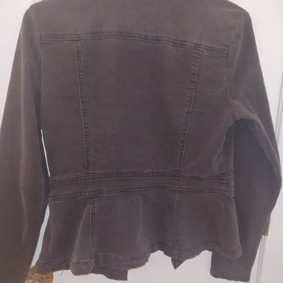 Black Peplum Denim Jacket - Washed Black - XS - Picture 2 of 10